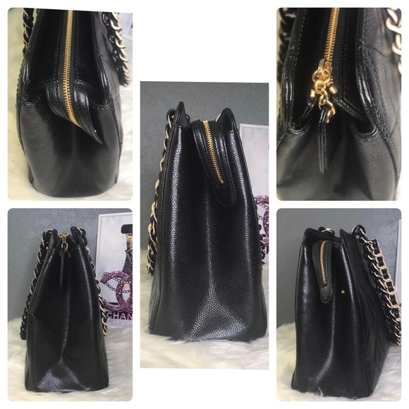 ❌SOLD❌CHANEL Caviar Leather and Resin Chain Tote Bag Black - Picture 9 of 16